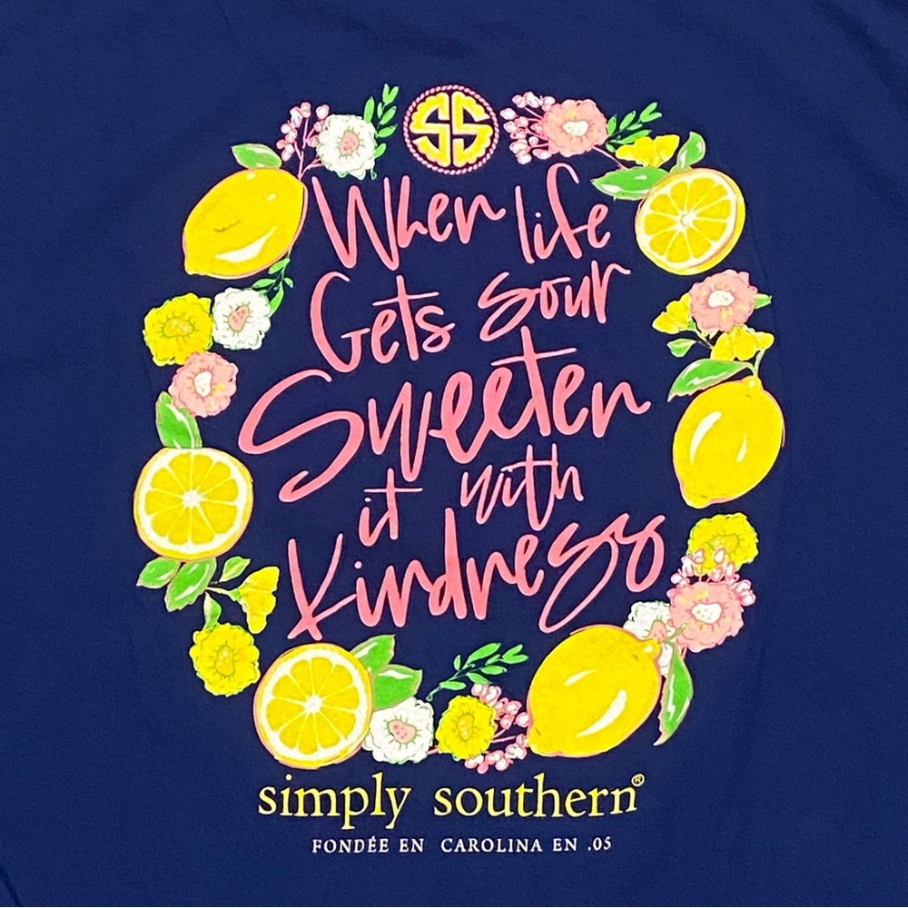 Simply Southern Graphic T Shirt Women’s XXL Long Sleeve Navy Blue Lemon Kindness - Picture 9 of 13